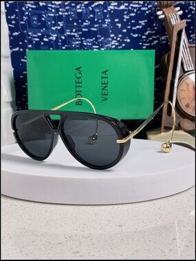 Bottega Veneta Black Aviator Drop Ball Sunnies